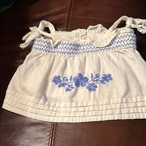Ivory Top with Blue Floral Embroidery